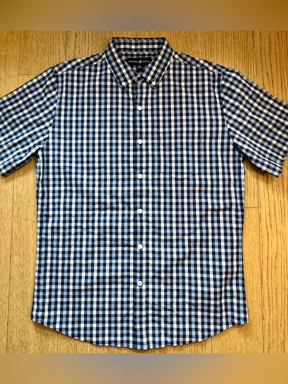 Men’s Navy White Plaid Short Sleeve Cotton Shirt NWT - Size M